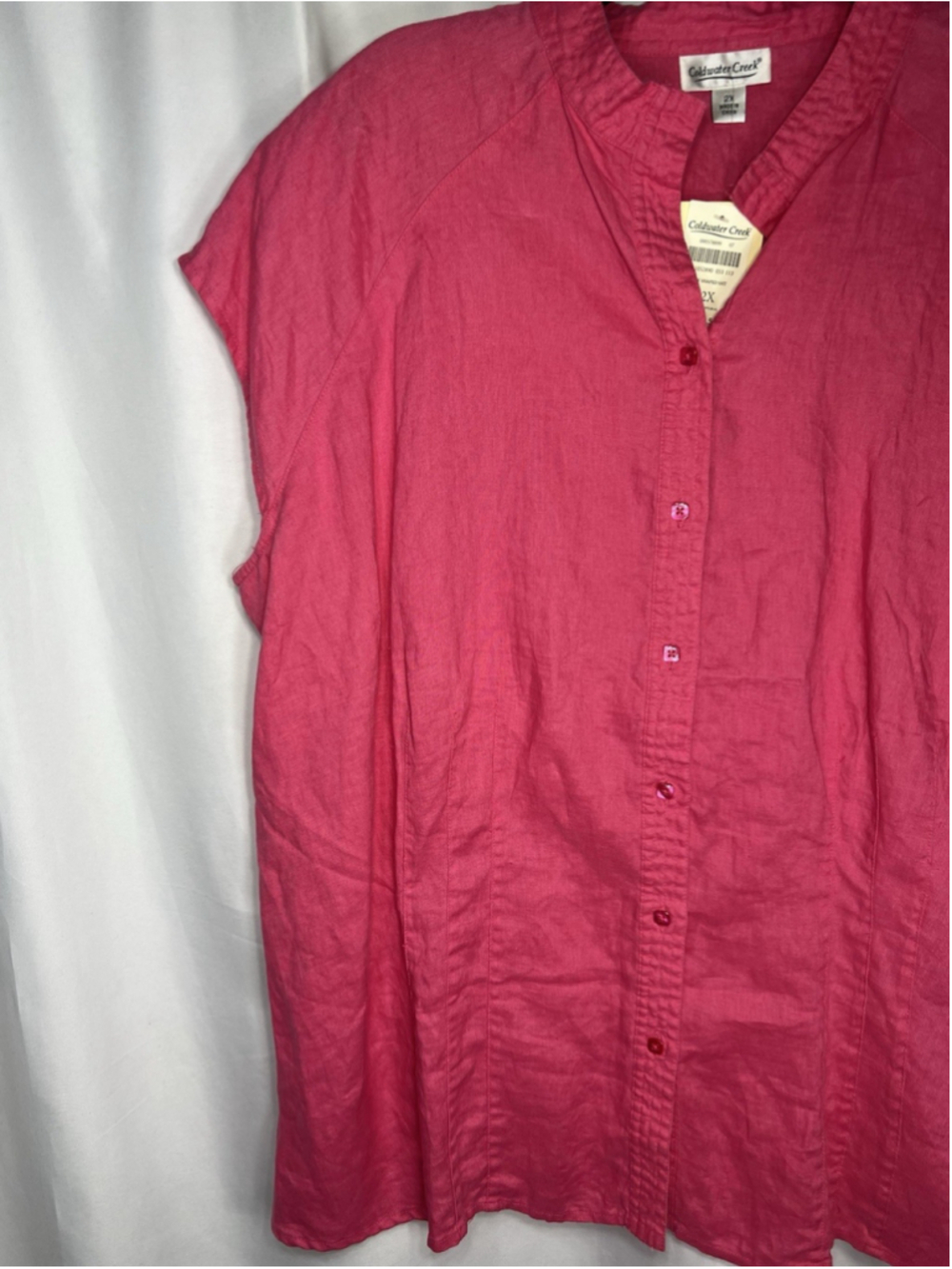 Coldwater Creek 100% Linen Shirt 2X Button Front Short Sleeve Pink Coastal - Picture 2 of 9